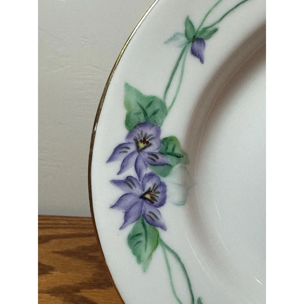Vintage Handpainted and Signed Porcelain Serving Platter with Violets